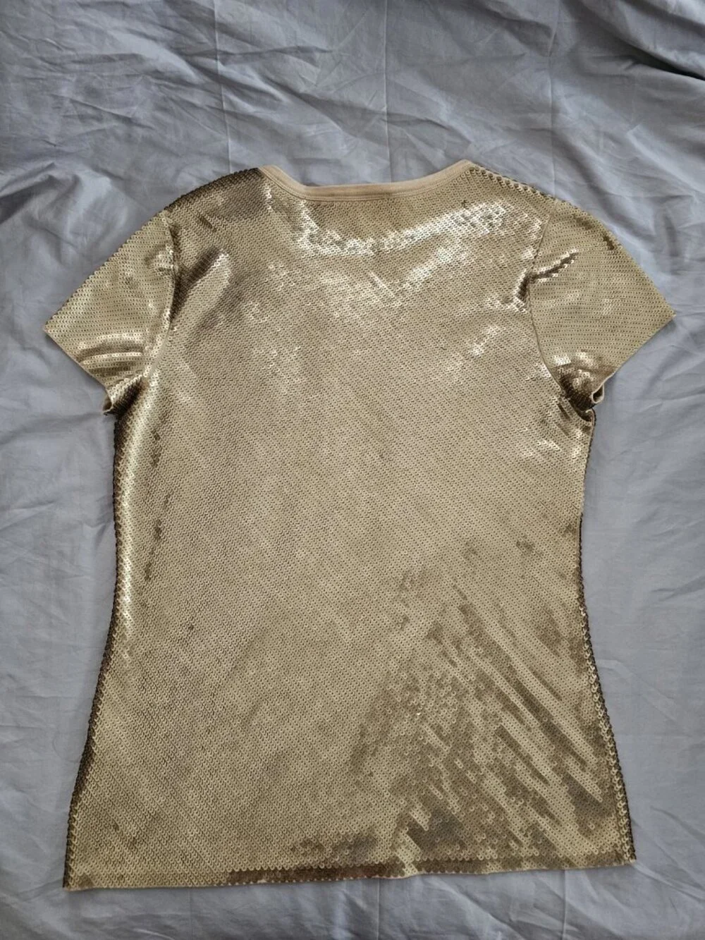 MICHAEL MICHAEL KORS Women's Crew Sequin T-Shirt, Golden, Large, Top Blouse